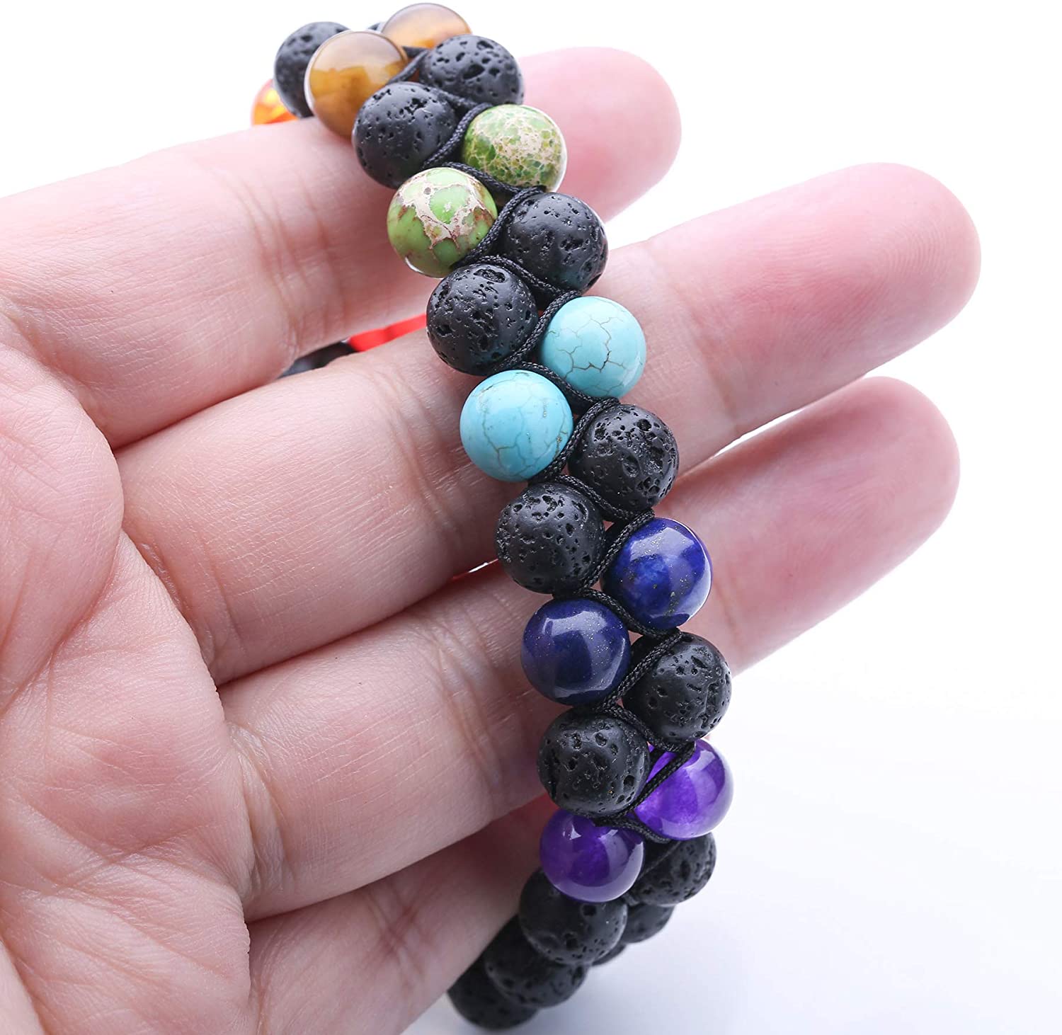 WRCXSTONE Natural Stone Bracelet Mens Black Lava Rock Bracelet Tiger Eye Gemstone Bracelet Yoga Essential Oil Bracelet Charm Gift - Image 3
